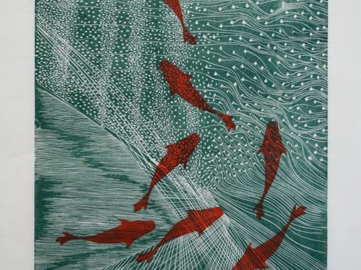 Dominique Le Page – Ballet dans le chaos aquatique – linogravure