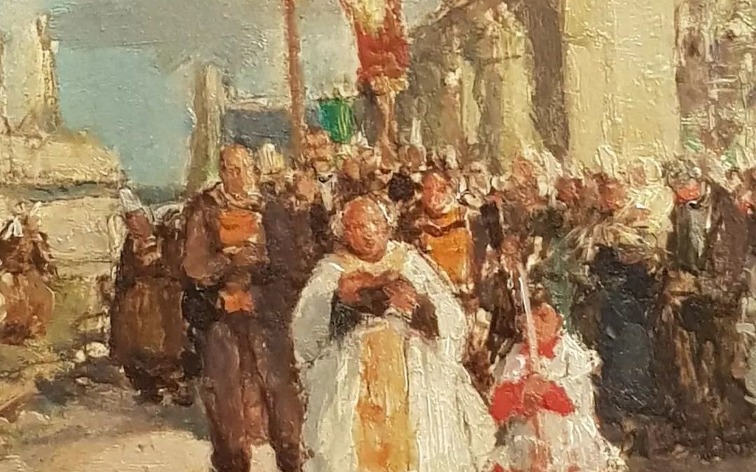 Détail une procession à Notre-Dame de Tronoën, une…