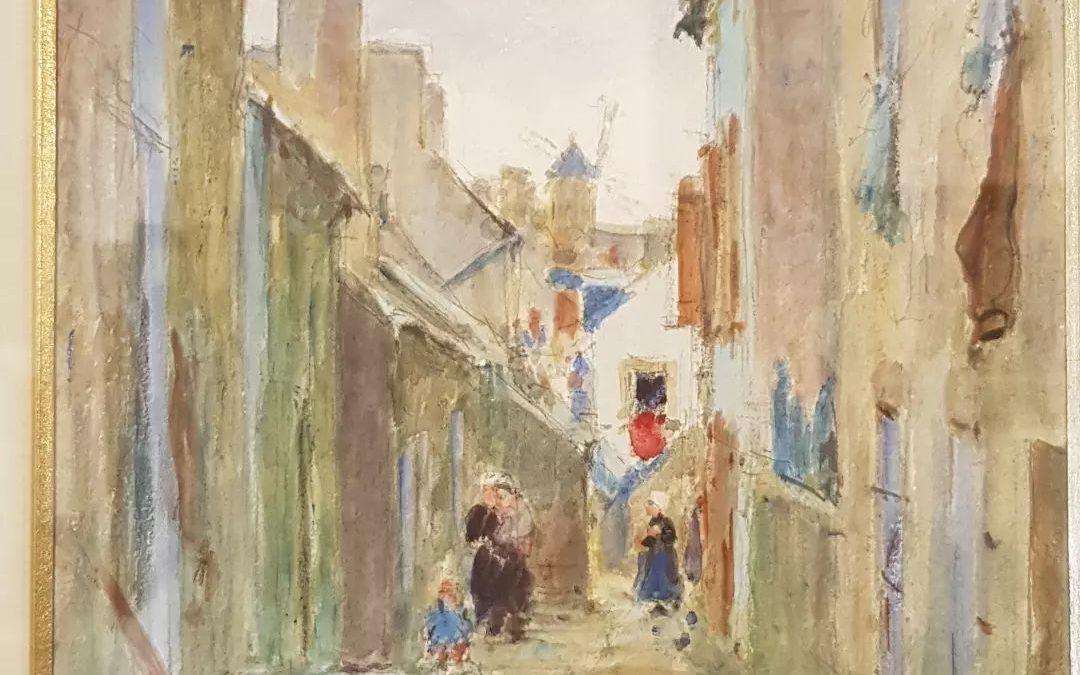 Une ruelle à Douarnenez, belle aquarelle sur papie…